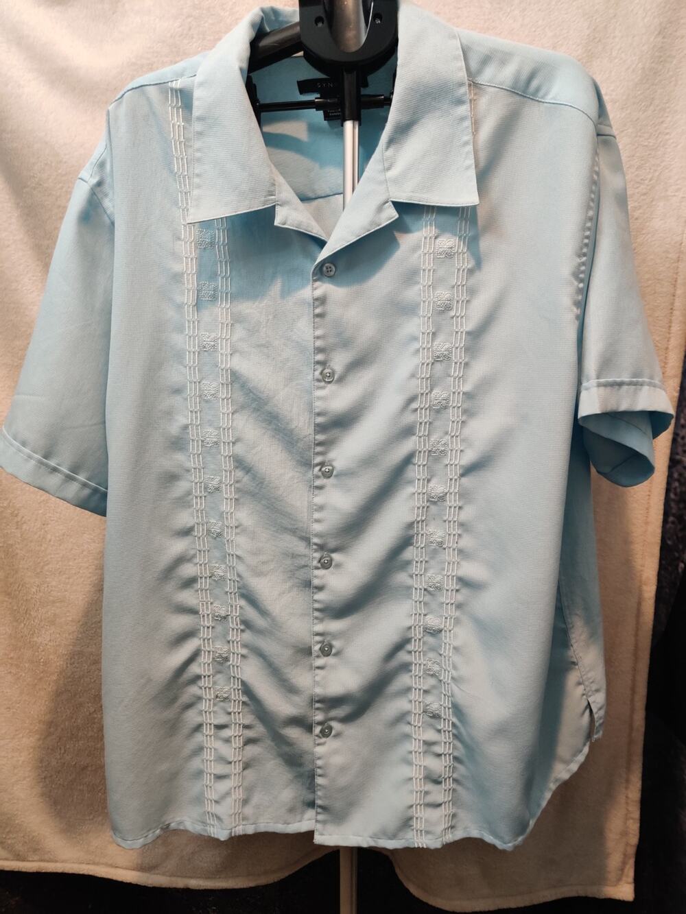 Vintage Synergy Shirt Men's Size 2XL Bowling Shirt Teal Short Sleeve Button Up